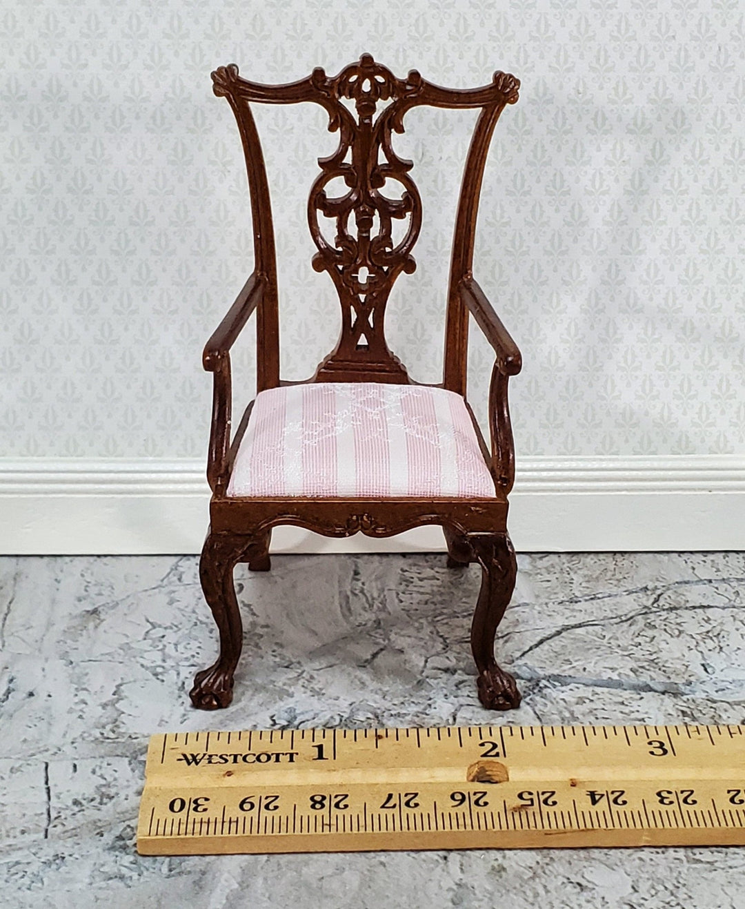 JBM Dollhouse Chippendale Arm Chair with Padded Seat 1:12 Scale Miniature Furniture - Miniature Crush