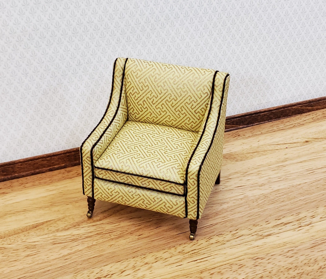 JBM Dollhouse Club Chair Armchair Retro Style Pale Yellow/Cream 1:12 Scale Miniature Furniture - Miniature Crush