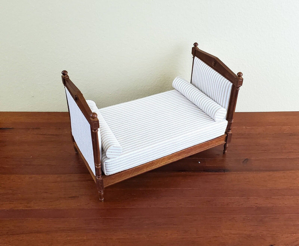 JBM Dollhouse Daybed with Pillows Large Bed 1:12 Miniature Furniture Walnut - Miniature Crush