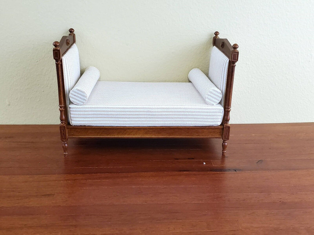JBM Dollhouse Daybed with Pillows Large Bed 1:12 Miniature Furniture Walnut - Miniature Crush