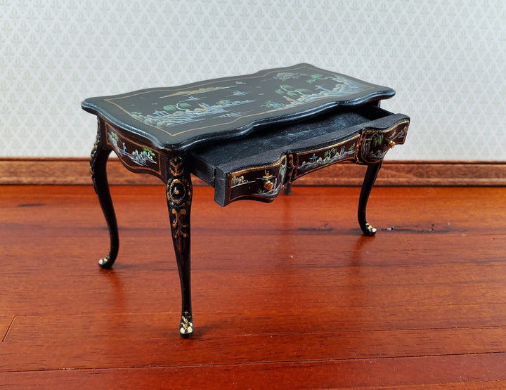 JBM Dollhouse Desk Hall Table Asian Style Hand Painted Black & Gold 1:12 Scale - Miniature Crush