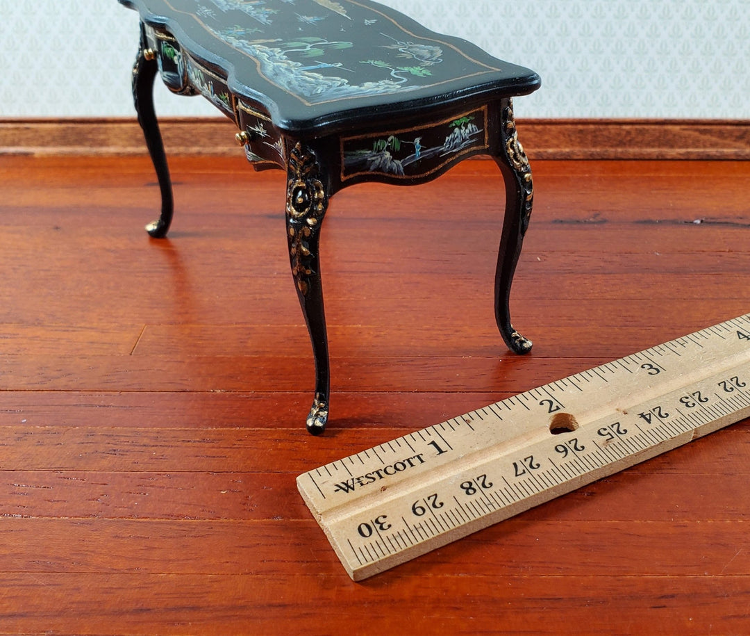 JBM Dollhouse Desk Hall Table Asian Style Hand Painted Black & Gold 1:12 Scale - Miniature Crush