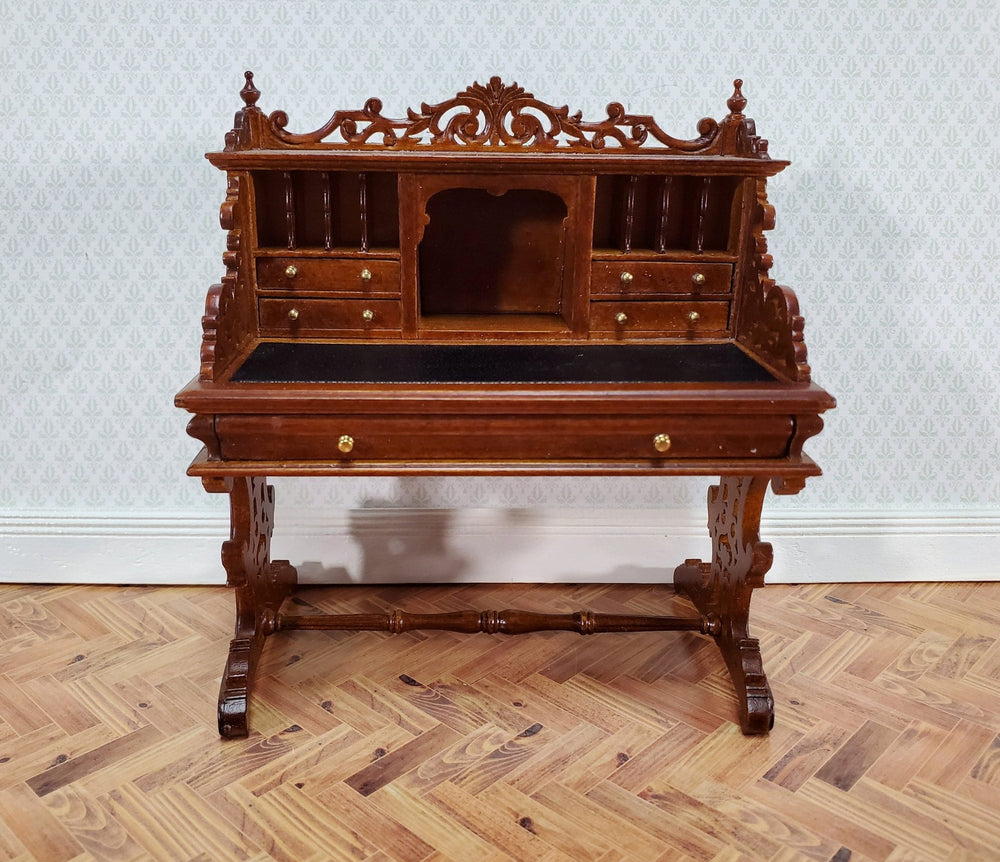 JBM Dollhouse Desk Italian Renaissance Style Furniture 1:12 Scale Miniature Walnut Finish - Miniature Crush