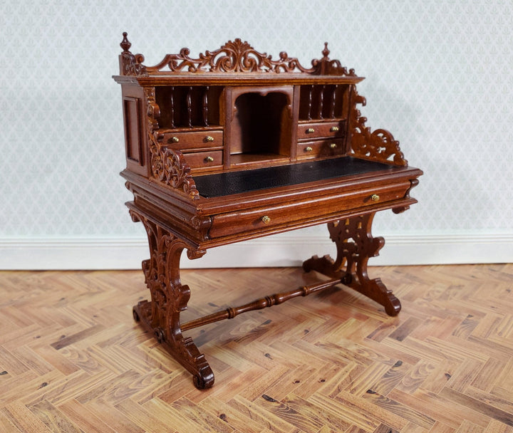 JBM Dollhouse Desk Italian Renaissance Style Furniture 1:12 Scale Miniature Walnut Finish - Miniature Crush