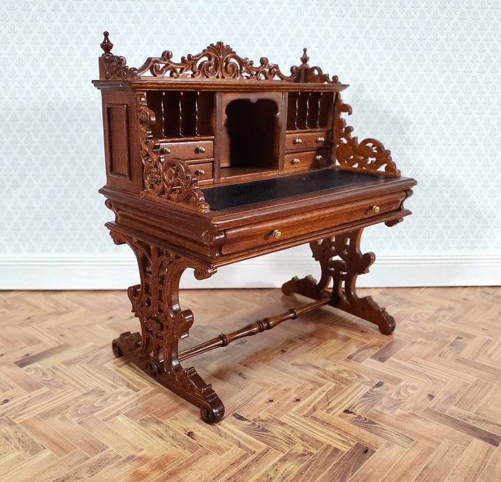 JBM Dollhouse Desk Italian Renaissance Style Furniture 1:12 Scale Miniature Walnut Finish - Miniature Crush