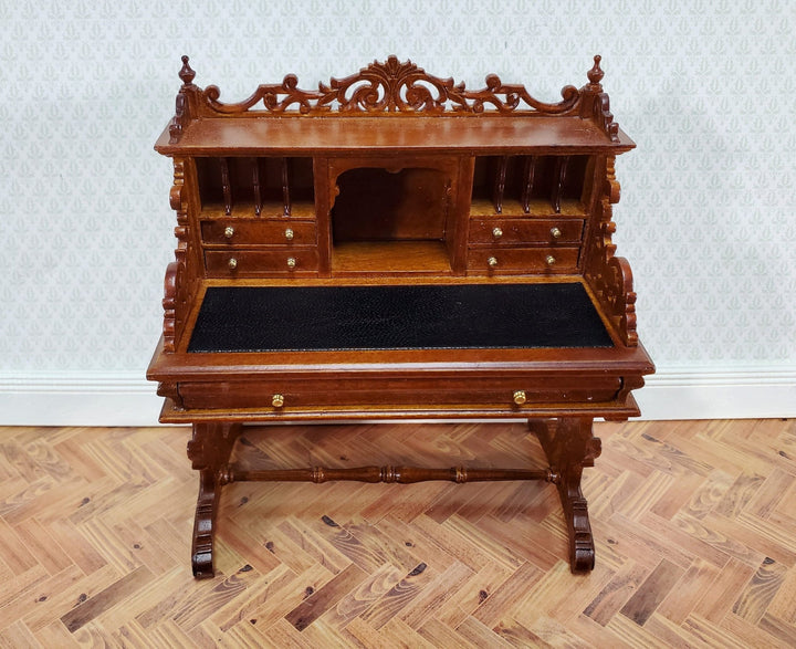 JBM Dollhouse Desk Italian Renaissance Style Furniture 1:12 Scale Miniature Walnut Finish - Miniature Crush
