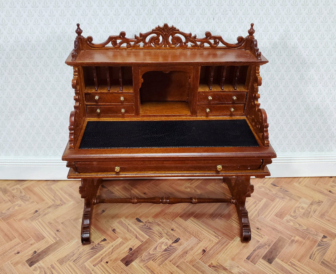 JBM Dollhouse Desk Italian Renaissance Style Furniture 1:12 Scale Miniature Walnut Finish - Miniature Crush