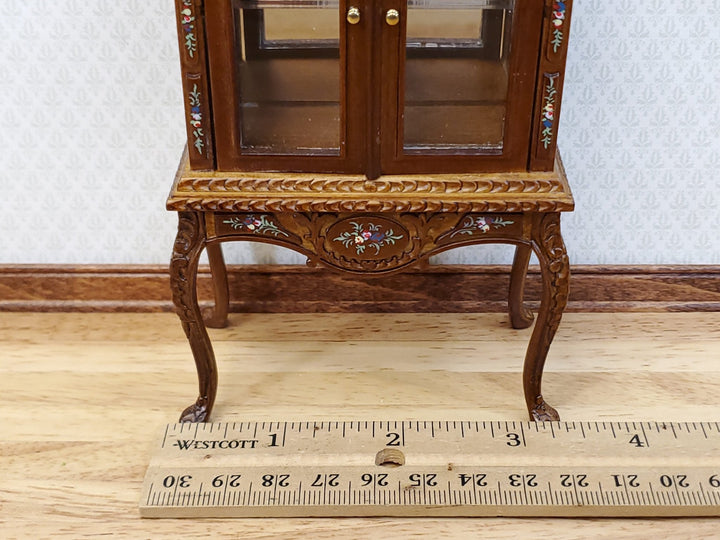 JBM Dollhouse Display Cabinet Hand Painted Details 1:12 Scale Furniture Walnut Finish - Miniature Crush