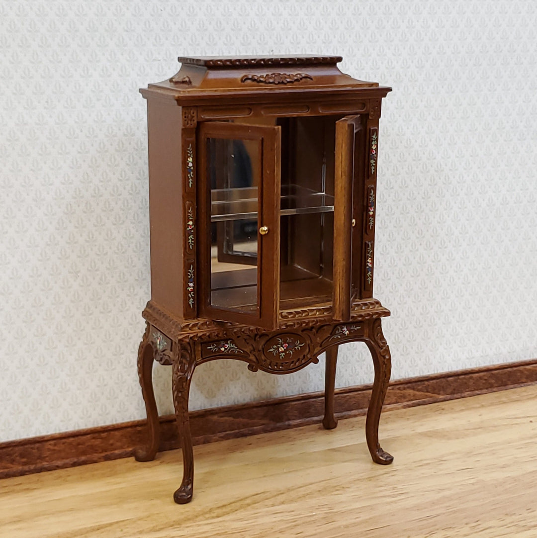 JBM Dollhouse Display Cabinet Hand Painted Details 1:12 Scale Furniture Walnut Finish - Miniature Crush