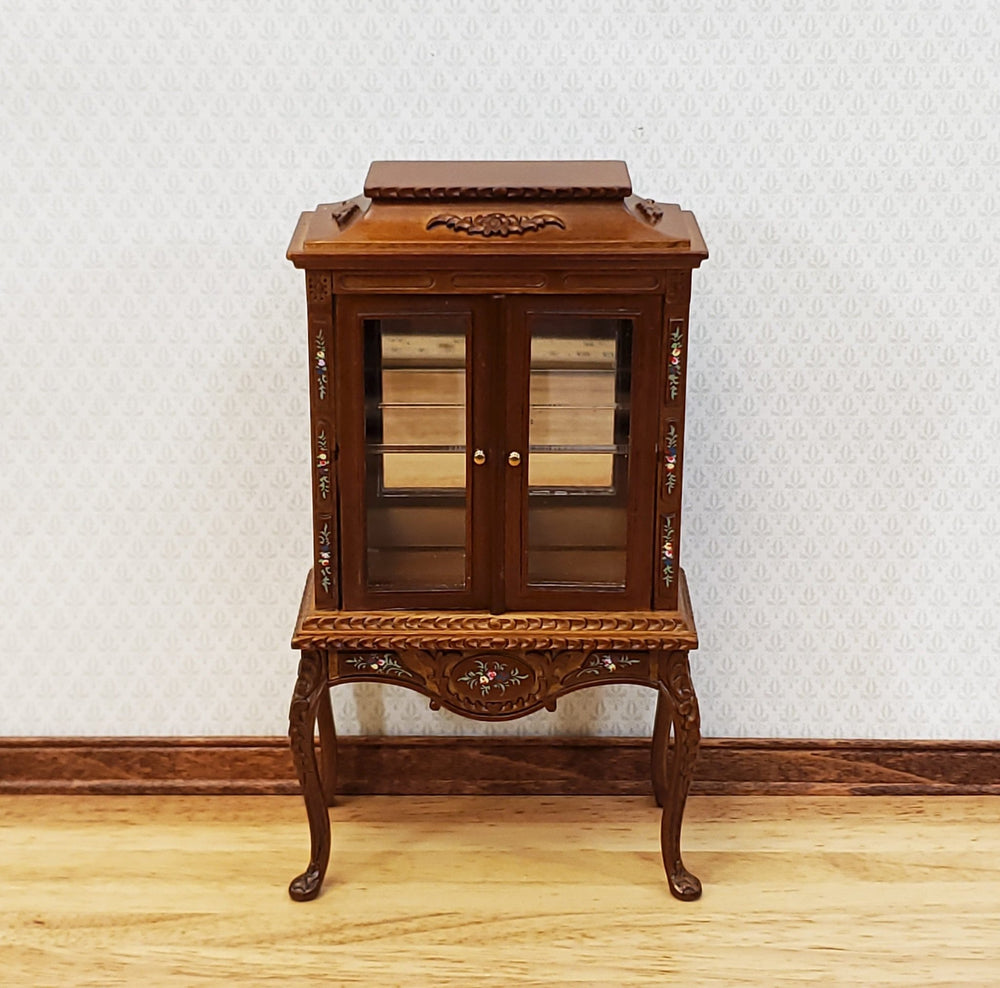 JBM Dollhouse Display Cabinet Hand Painted Details 1:12 Scale Furniture Walnut Finish - Miniature Crush