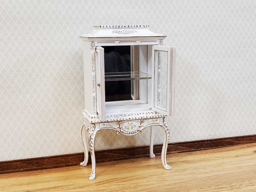 JBM Dollhouse Display Cabinet Hand Painted Details 1:12 Scale Furniture White Finish - Miniature Crush