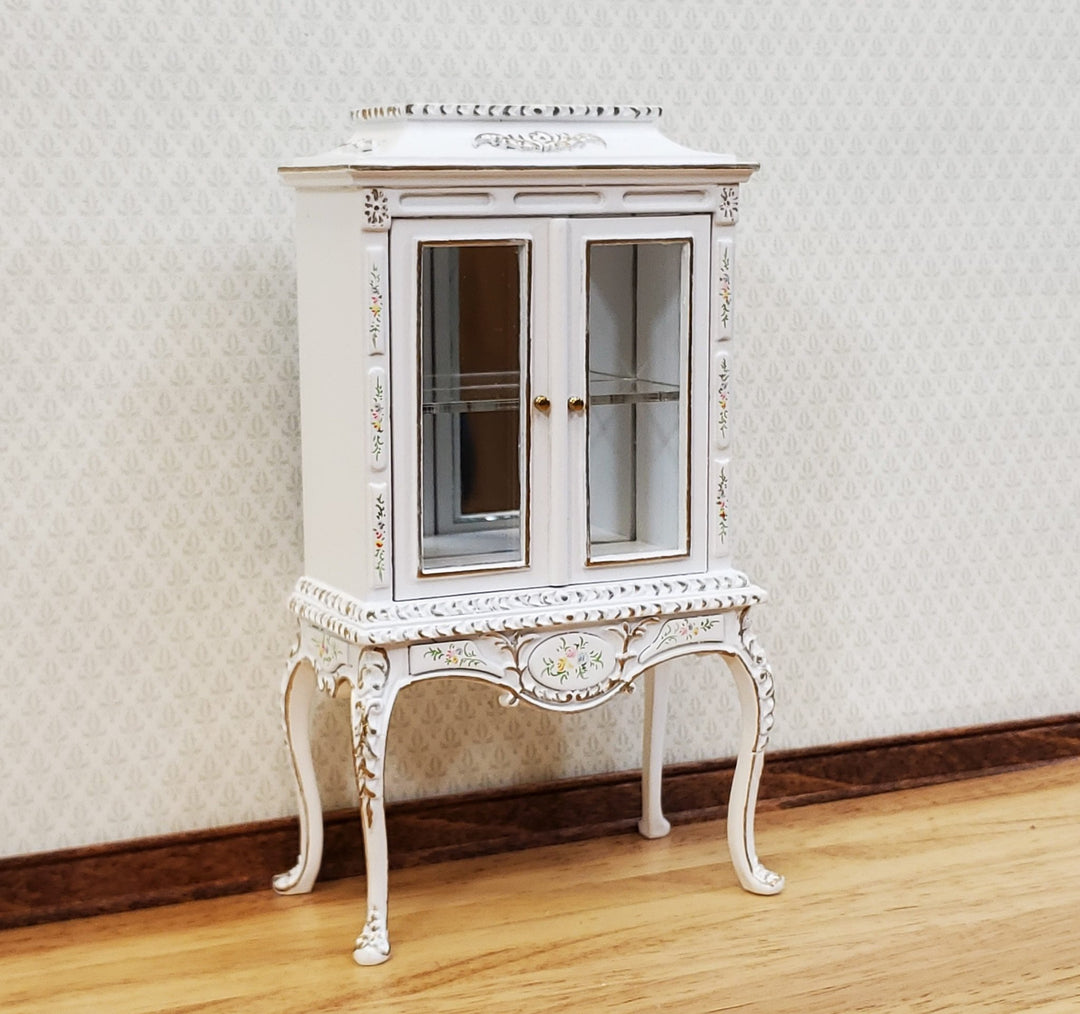 JBM Dollhouse Display Cabinet Hand Painted Details 1:12 Scale Furniture White Finish - Miniature Crush