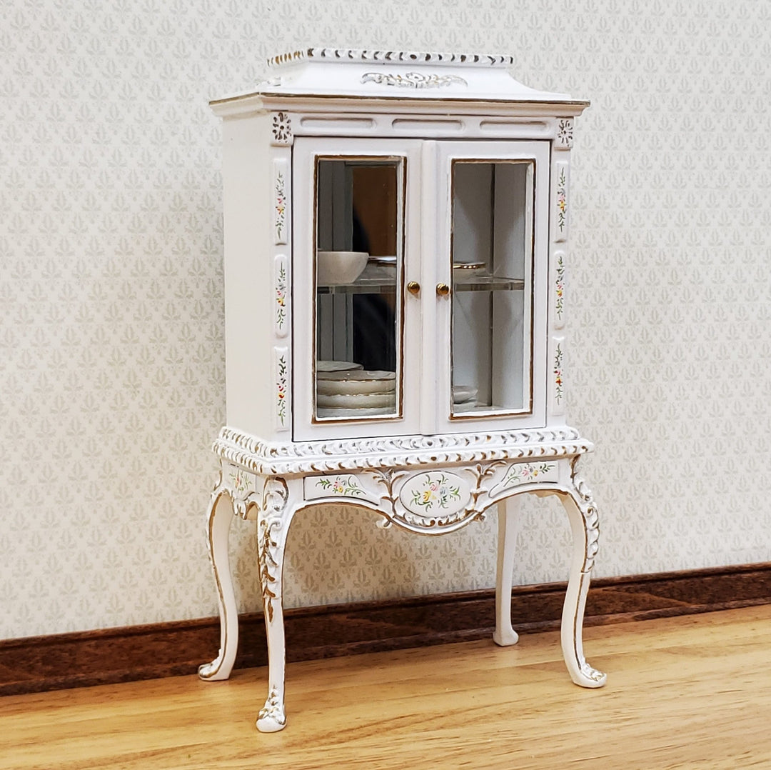 JBM Dollhouse Display Cabinet Hand Painted Details 1:12 Scale Furniture White Finish - Miniature Crush