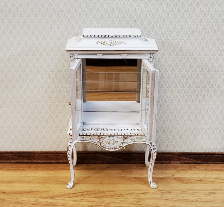 JBM Dollhouse Display Cabinet Hand Painted Details 1:12 Scale Furniture White Finish - Miniature Crush