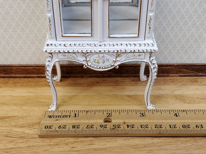 JBM Dollhouse Display Cabinet Hand Painted Details 1:12 Scale Furniture White Finish - Miniature Crush