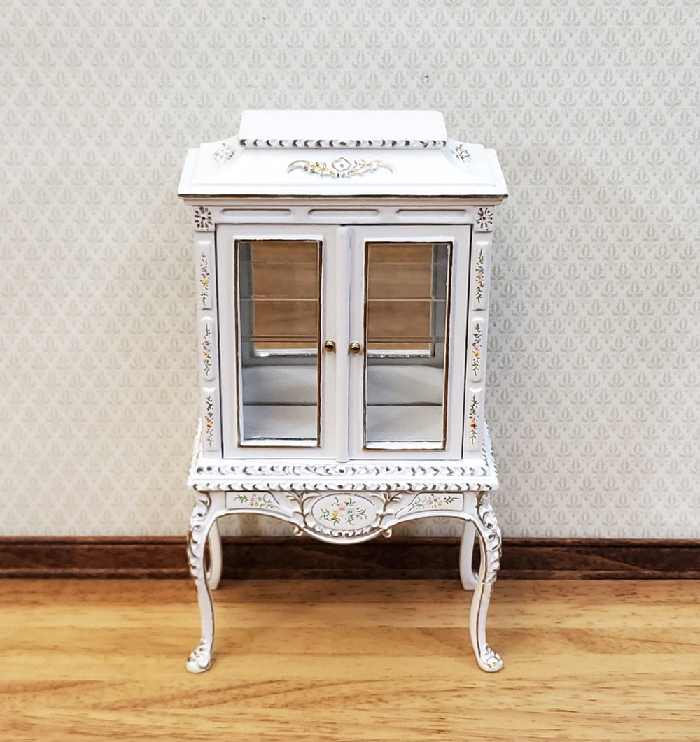 JBM Dollhouse Display Cabinet Hand Painted Details 1:12 Scale Furniture White Finish - Miniature Crush