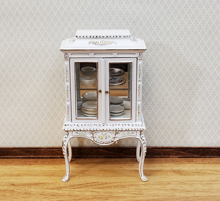 JBM Dollhouse Display Cabinet Hand Painted Details 1:12 Scale Furniture White Finish - Miniature Crush