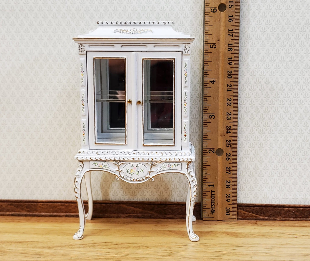 JBM Dollhouse Display Cabinet Hand Painted Details 1:12 Scale Furniture White Finish - Miniature Crush