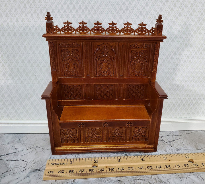 JBM Dollhouse Gothic Bench Pew Walnut Finish 1:12 Scale Miniature Furniture - Miniature Crush