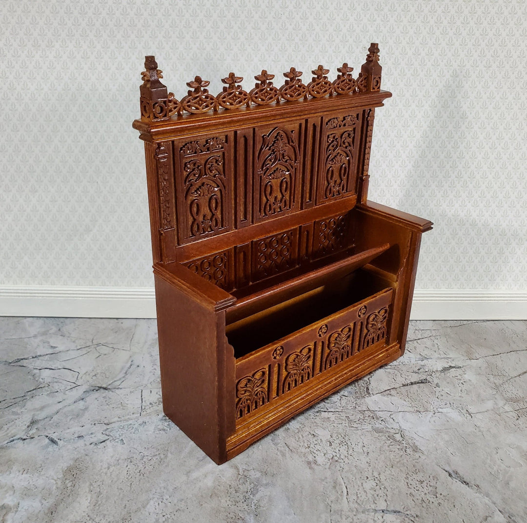 JBM Dollhouse Gothic Bench Pew Walnut Finish 1:12 Scale Miniature Furniture - Miniature Crush