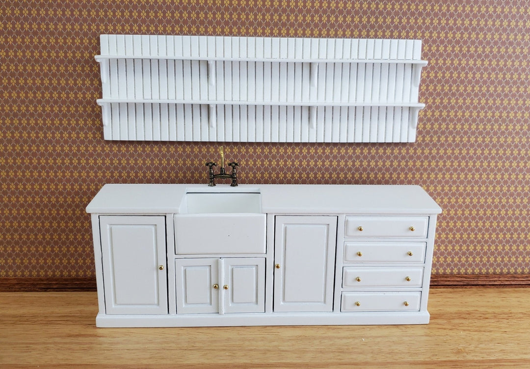 JBM Dollhouse Miniature Kitchen Sink Cabinet & Wall Plate Shelf White 1:12 Scale - Miniature Crush