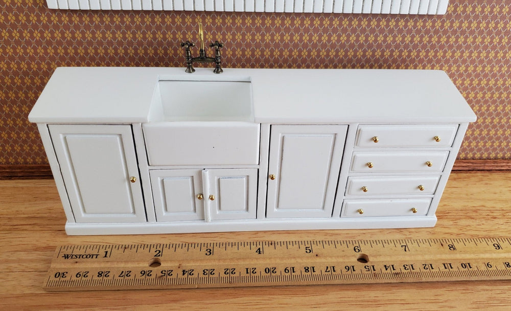 JBM Dollhouse Miniature Kitchen Sink Cabinet & Wall Plate Shelf White 1:12 Scale - Miniature Crush