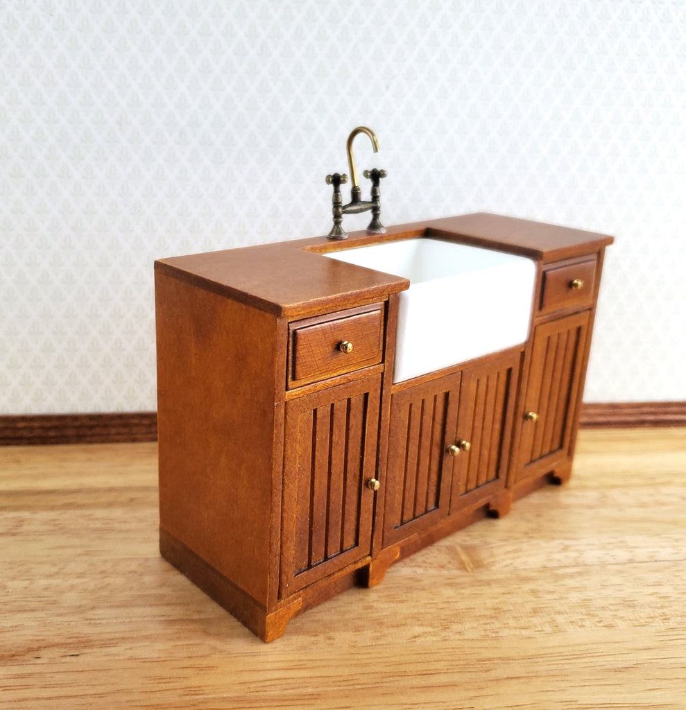JBM Dollhouse Miniature Kitchen Sink Cabinet Walnut Finish 1:12 Scale ...