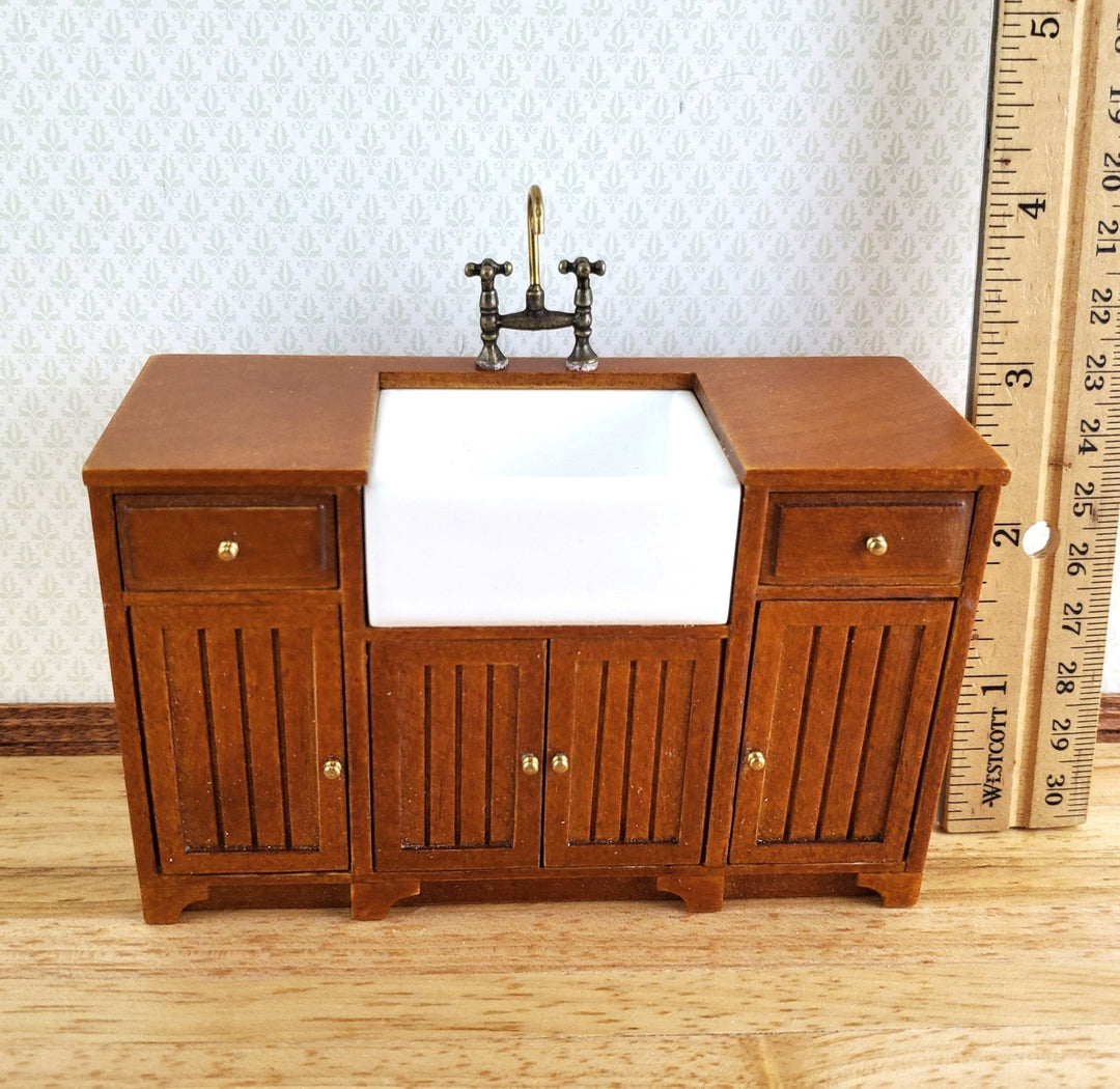 JBM Dollhouse Miniature Kitchen Sink Cabinet Walnut Finish 1:12 Scale Cupboard - Miniature Crush