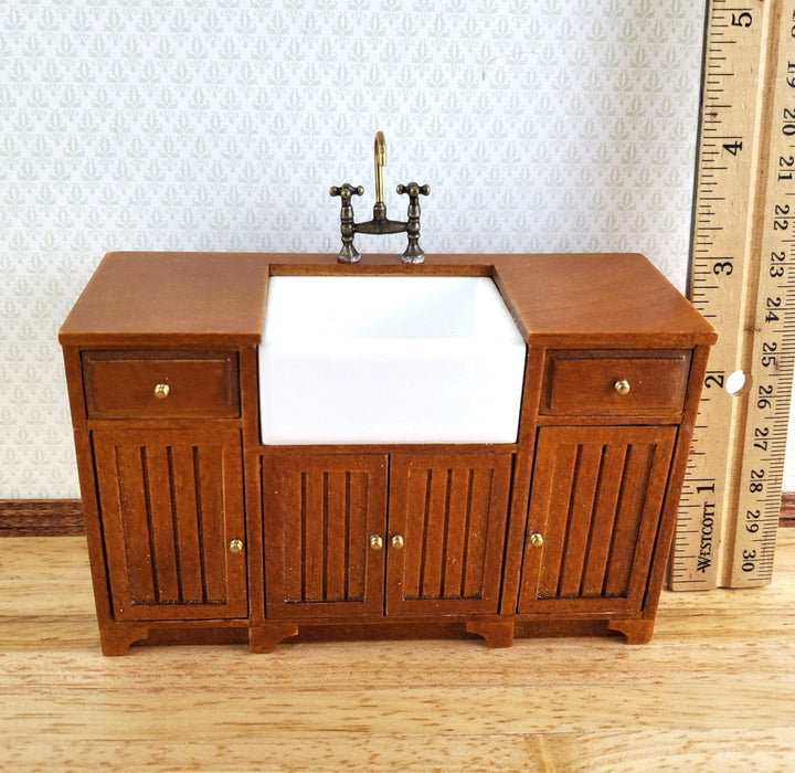 JBM Dollhouse Miniature Kitchen Sink Cabinet Walnut Finish 1:12 Scale Cupboard - Miniature Crush