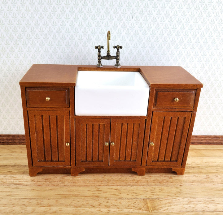 JBM Dollhouse Miniature Kitchen Sink Cabinet Walnut Finish 1:12 Scale Cupboard - Miniature Crush