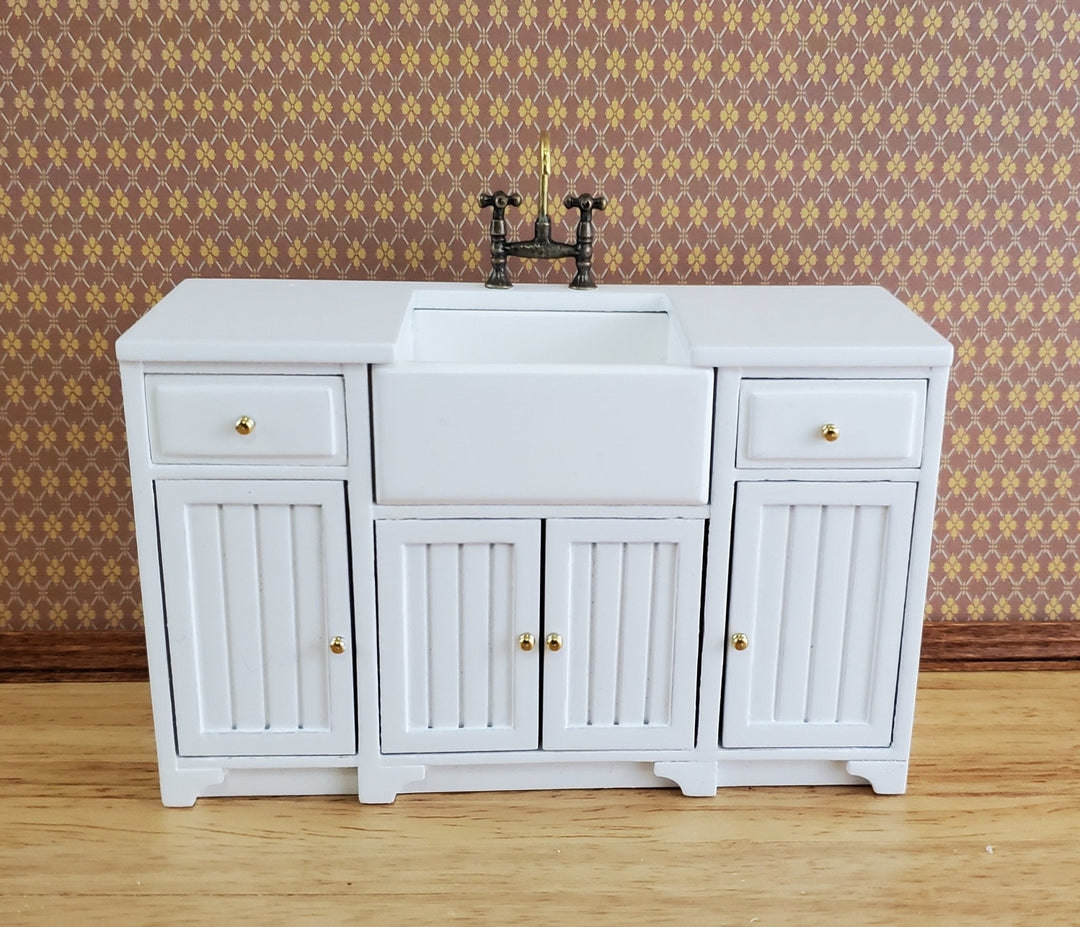 JBM Dollhouse Miniature Kitchen Sink Cabinet White 1:12 Scale Cupboard - Miniature Crush