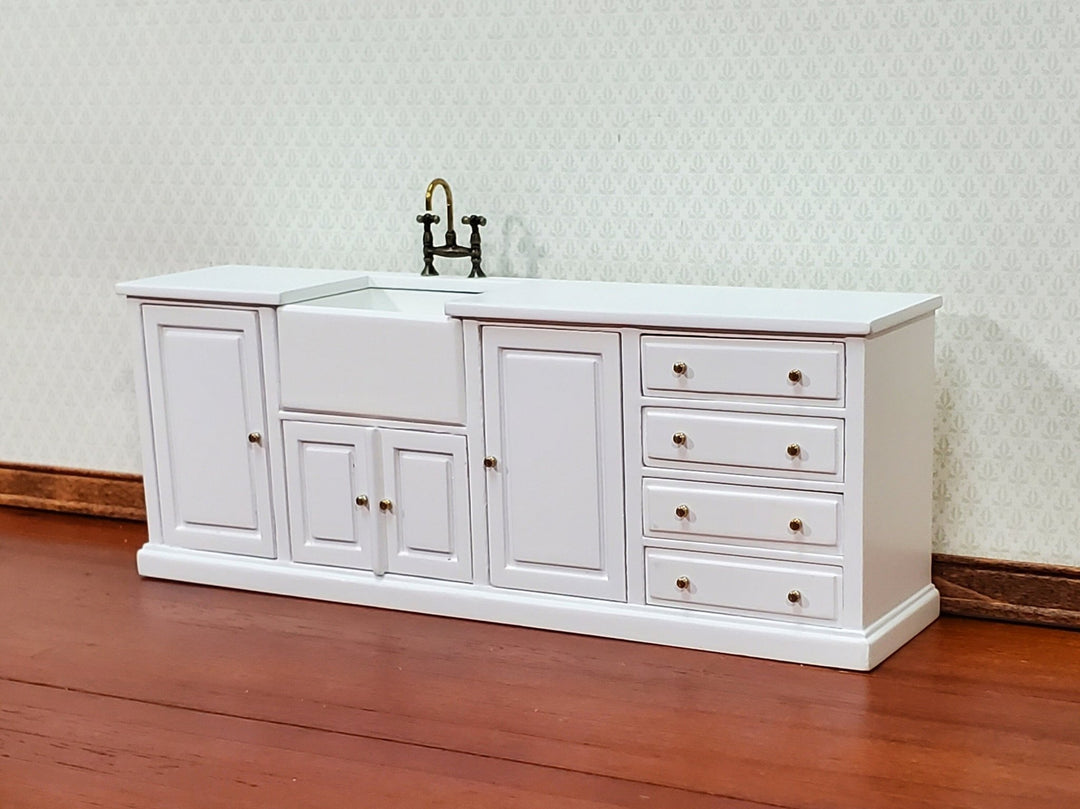 JBM Dollhouse Miniature Kitchen Sink Farmhouse Style White 1:12 Scale Cupboard - Miniature Crush
