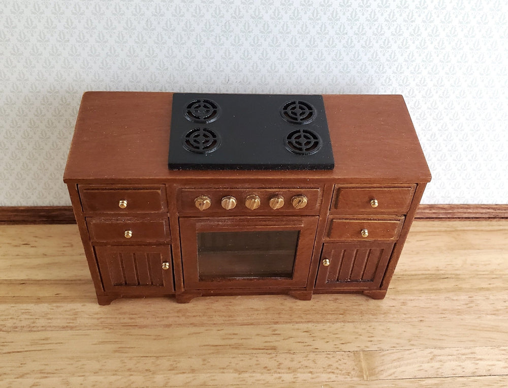 JBM Dollhouse Miniature Kitchen Stove Oven Cabinet Walnut 1:12 Scale Cupboard - Miniature Crush