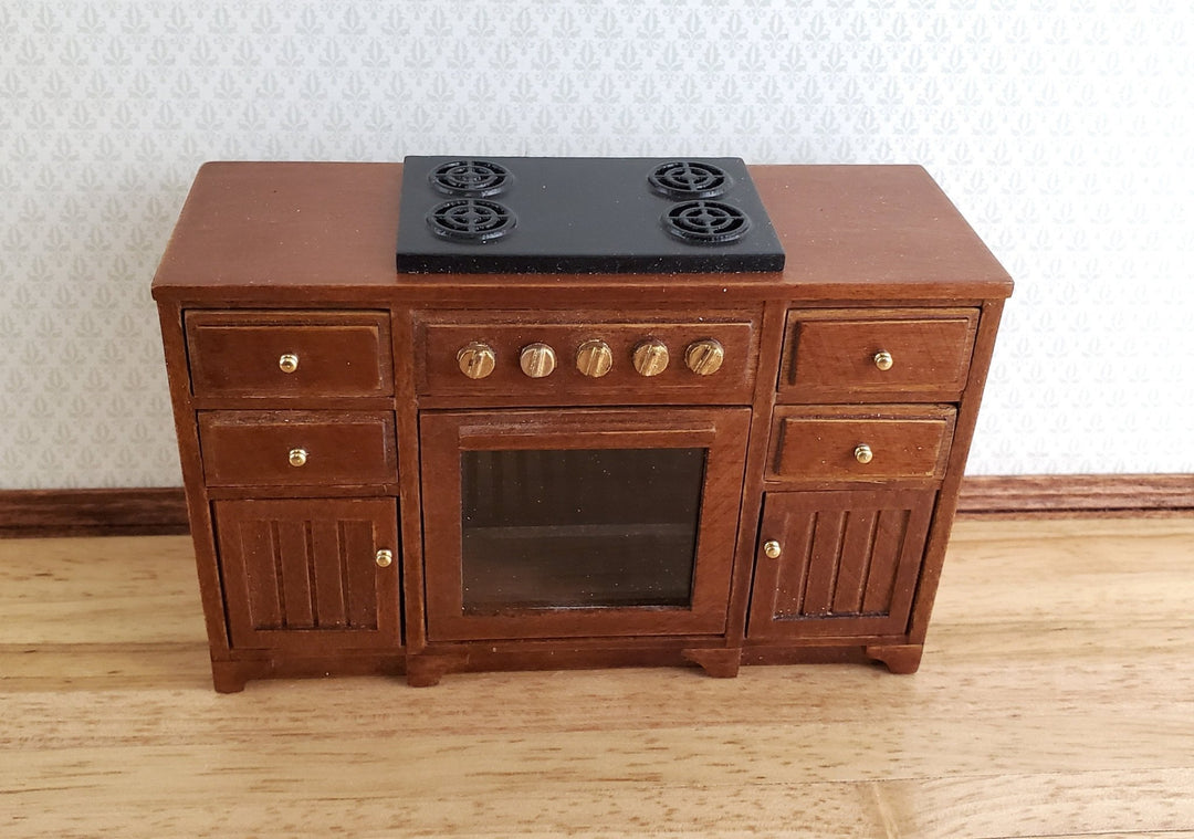 JBM Dollhouse Miniature Kitchen Stove Oven Cabinet Walnut 1:12 Scale Cupboard - Miniature Crush