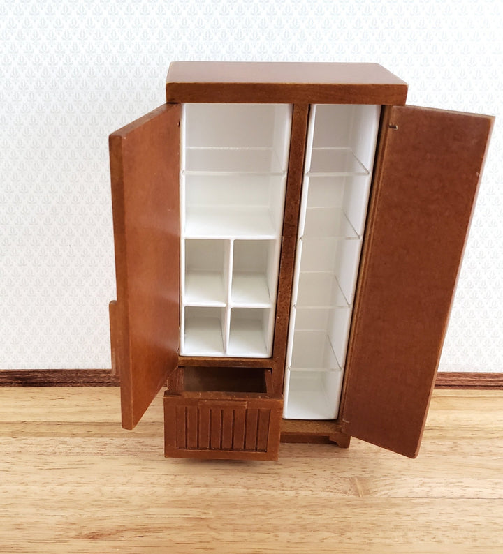 JBM Dollhouse Miniature Refrigerator Walnut Finish 1:12 Scale Kitchen Fridge - Miniature Crush