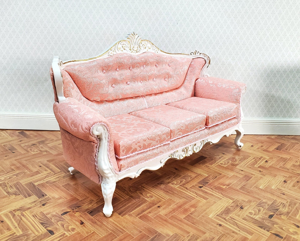 JBM Dollhouse Pink Sofa Couch Rococo Style Settee 1:12 Scale Miniature Furniture - Miniature Crush