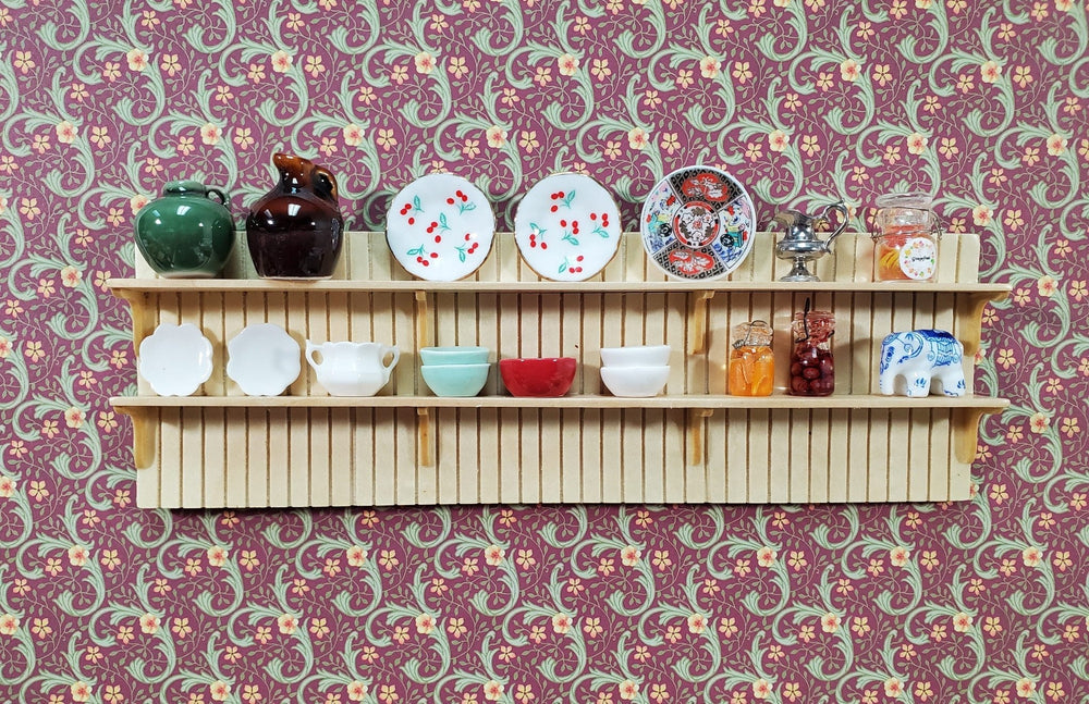 JBM Dollhouse Plate Shelf Rack for Kitchen Light Oak Finish 1:12 Scale Miniature Shelves - Miniature Crush
