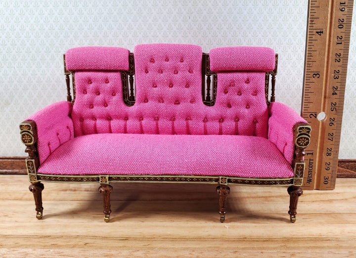 JBM Dollhouse Settee Sofa 18th Century French Style HOT PINK 1:12 Scale Miniature - Miniature Crush