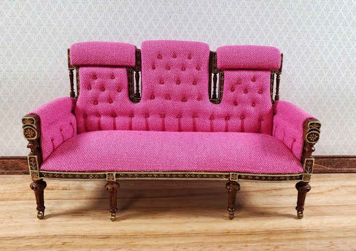 JBM Dollhouse Settee Sofa 18th Century French Style HOT PINK 1:12 Scale Miniature - Miniature Crush