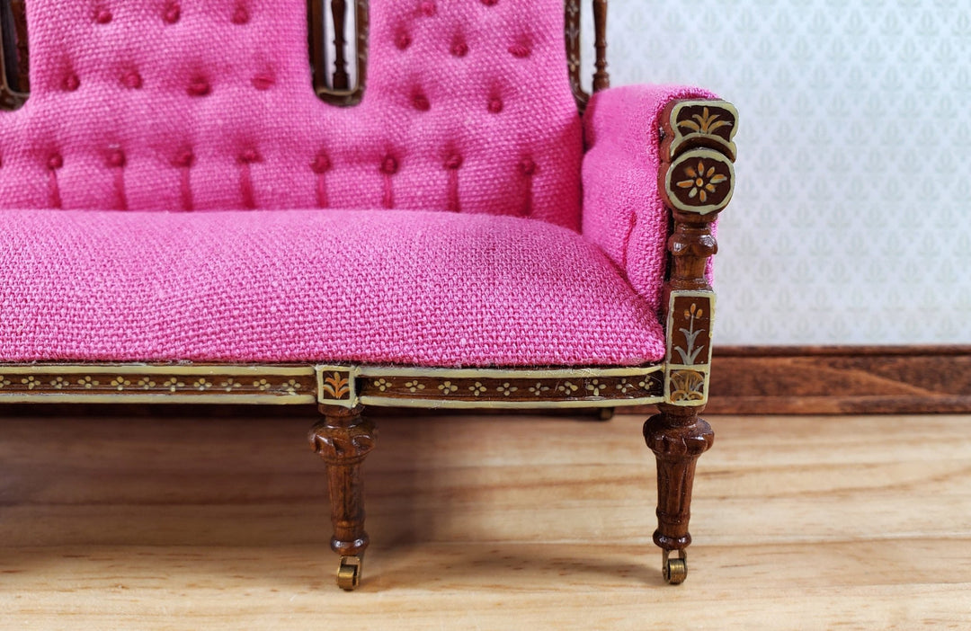 JBM Dollhouse Settee Sofa 18th Century French Style HOT PINK 1:12 Scale Miniature - Miniature Crush