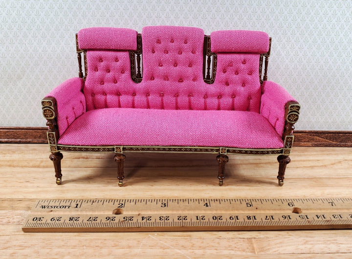 JBM Dollhouse Settee Sofa 18th Century French Style HOT PINK 1:12 Scale Miniature - Miniature Crush