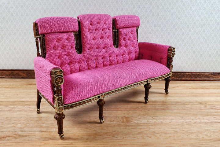 JBM Dollhouse Settee Sofa 18th Century French Style HOT PINK 1:12 Scale Miniature - Miniature Crush