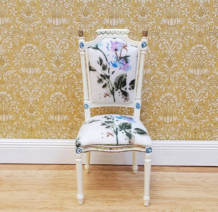 JBM Dollhouse Side Chair Armchair White with Floral Fabric 1:12 Scale Miniature Furniture - Miniature Crush