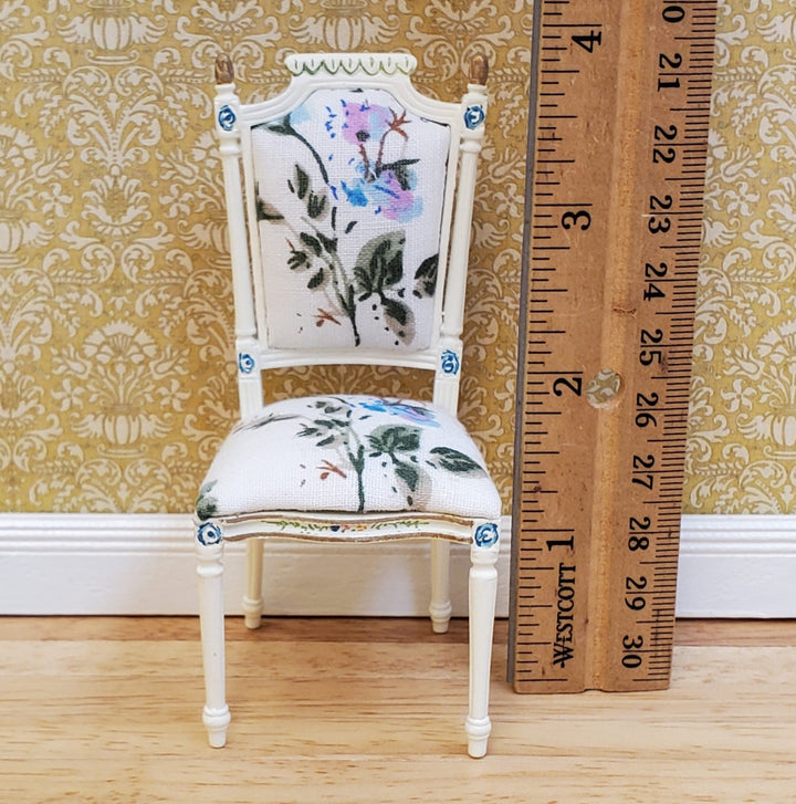 JBM Dollhouse Side Chair Armchair White with Floral Fabric 1:12 Scale Miniature Furniture - Miniature Crush