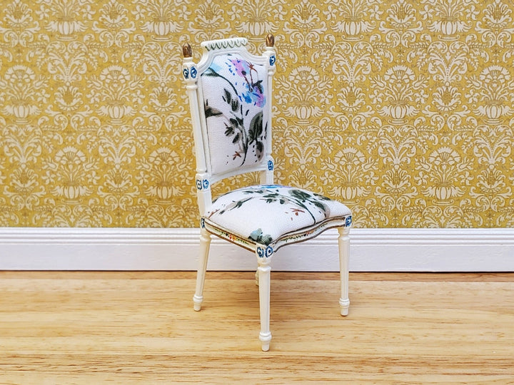 JBM Dollhouse Side Chair Armchair White with Floral Fabric 1:12 Scale Miniature Furniture - Miniature Crush