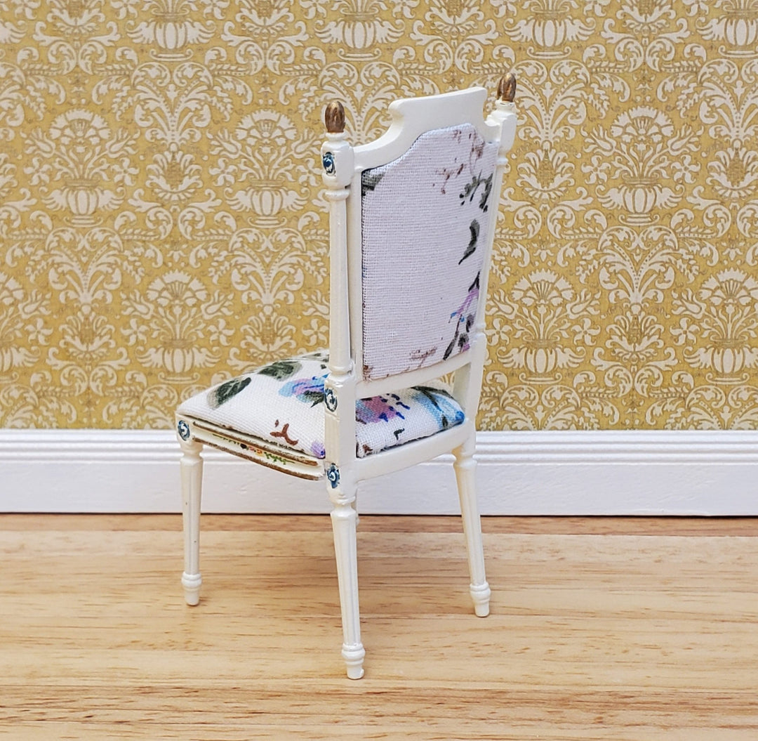 JBM Dollhouse Side Chair Armchair White with Floral Fabric 1:12 Scale Miniature Furniture - Miniature Crush