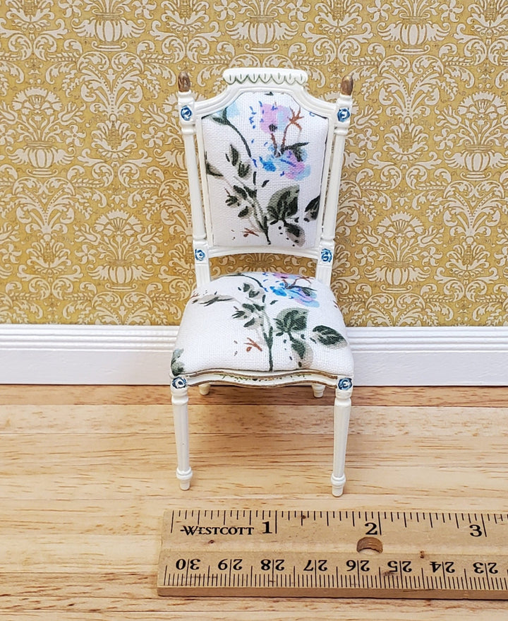 JBM Dollhouse Side Chair Armchair White with Floral Fabric 1:12 Scale Miniature Furniture - Miniature Crush