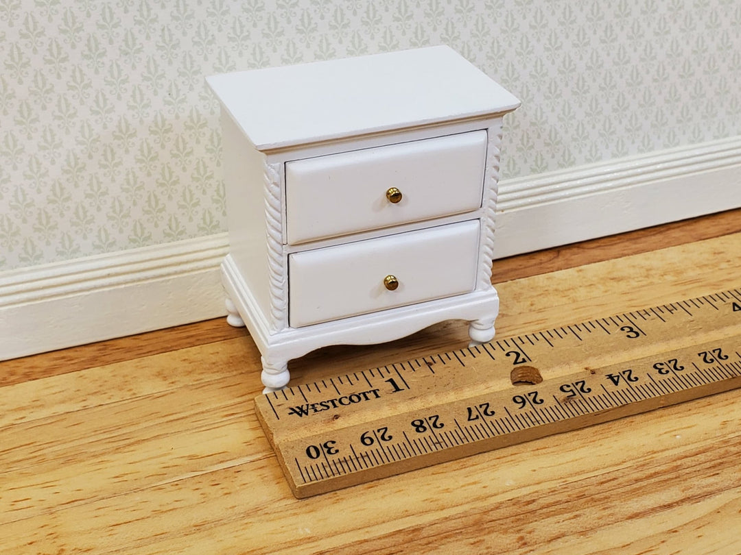 JBM Dollhouse Side Table or Nightstand 2 Drawers White 1:12 Scale Miniature Furniture - Miniature Crush