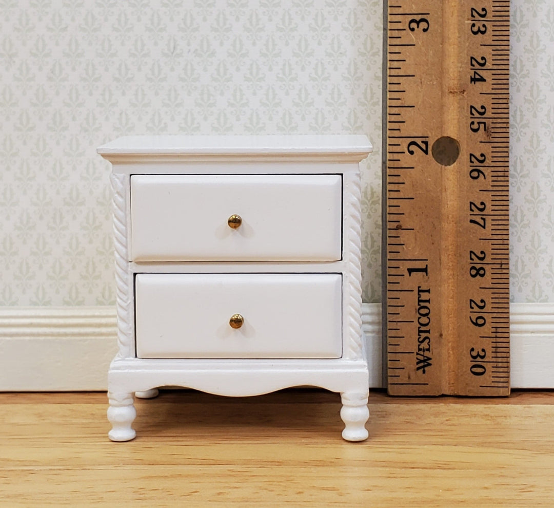 JBM Dollhouse Side Table or Nightstand 2 Drawers White 1:12 Scale Miniature Furniture - Miniature Crush