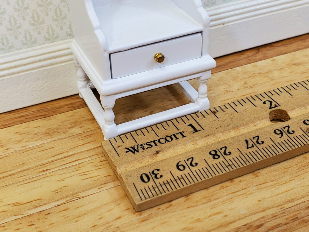 JBM Dollhouse Side Table or Nightstand with Drawer White 1:12 Scale Miniature Furniture - Miniature Crush